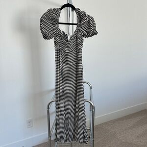 Reformation Bandit Dress Black and White Gingham Maxi Dress with Puff Sleeves